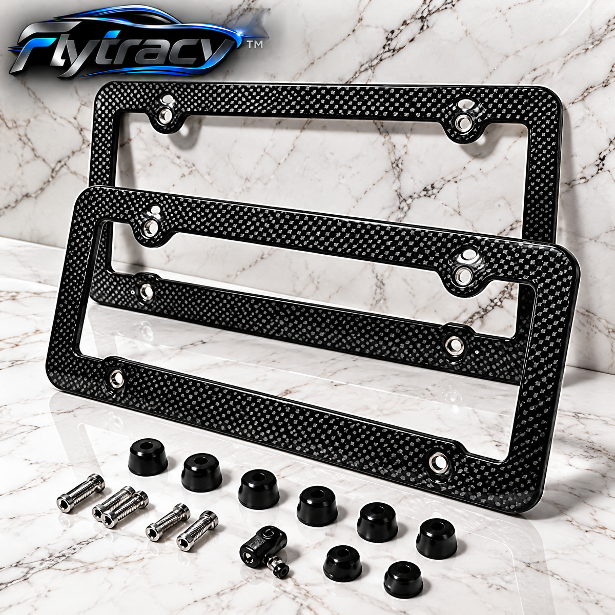 Flytracy™ Premium Carbon Fiber License Plate Frame – Lightweight Vehicle Plate Holder with Sporty Modern Styling