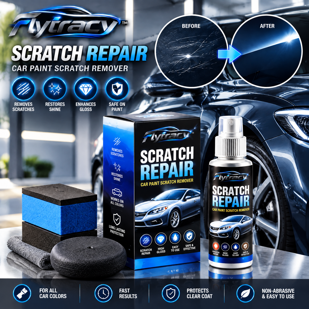 Flytracy™ Car Paint Scratch Repair Kit – Easy-To-Use Scratch Remover & Paint Care Solution for Vehicle Surfaces