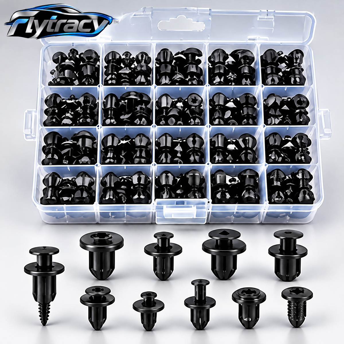 Flytracy™ Automotive Push Rivet Clips Kit (240PCS) – Universal Car Body Fastener Replacement Set with Storage Case