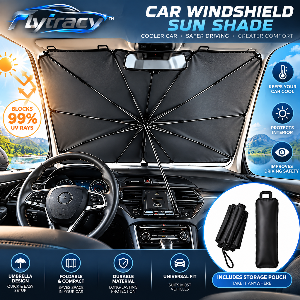 Flytracy™ Foldable Car Windshield Sun Shade – Universal UV Protection Cover for Cooler Vehicle Interiors