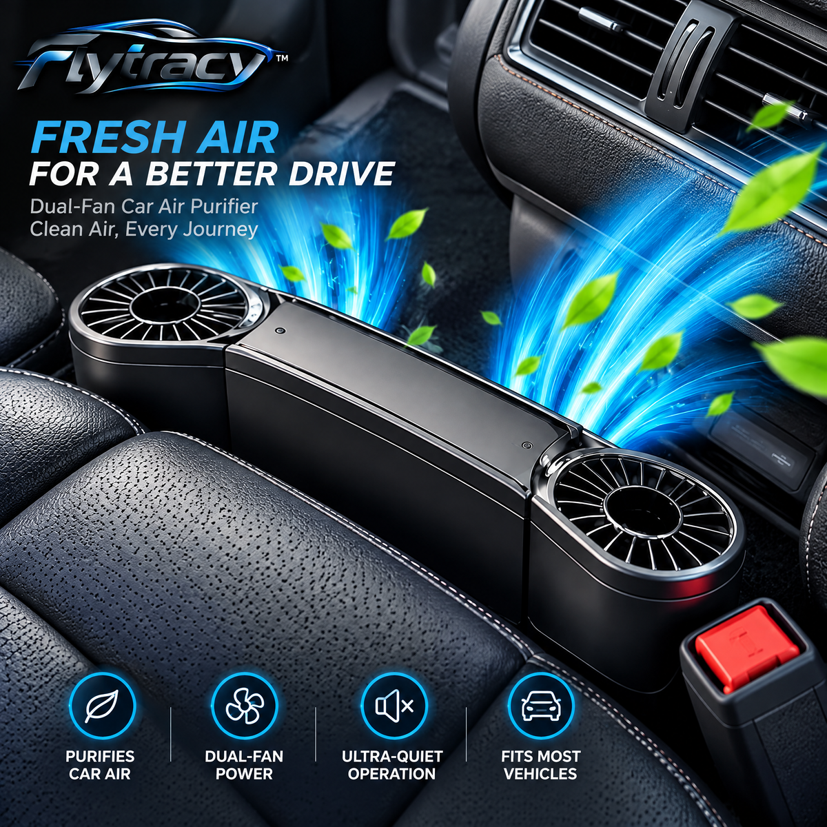 Flytracy™ Dual Fan Car Air Purifier – Portable Vehicle Fresh Air System with Quiet Dual-Fan Circulation