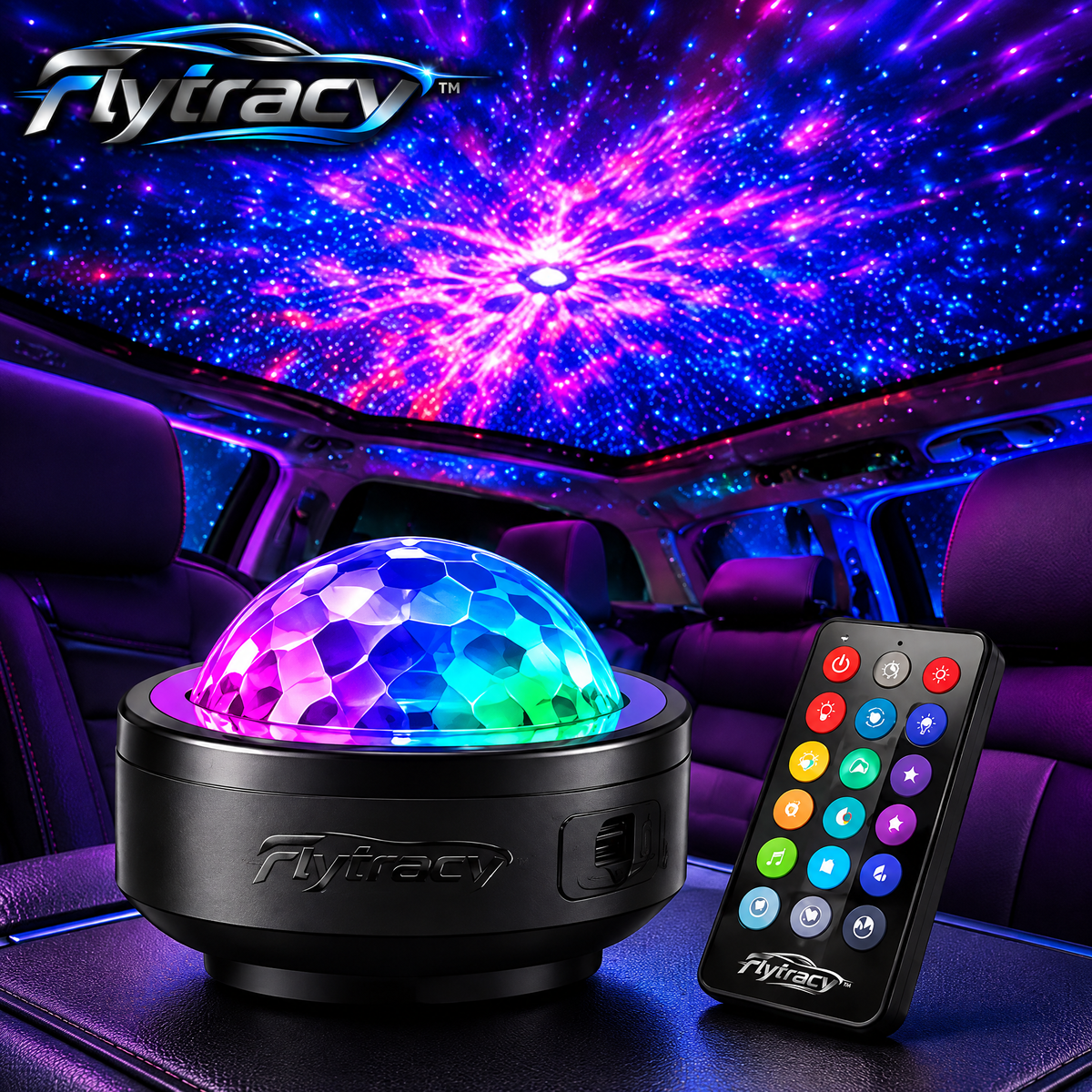 Flytracy™ Car Star Light Projector – Galaxy Ambient Lighting for Car, Home, Camping & Relaxing Spaces
