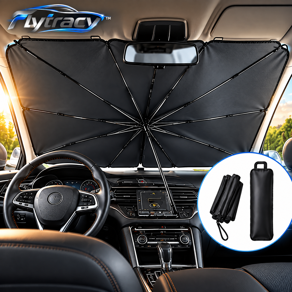 Flytracy™ Foldable Car Windshield Sun Shade – Universal UV Protection Cover for Cooler Vehicle Interiors